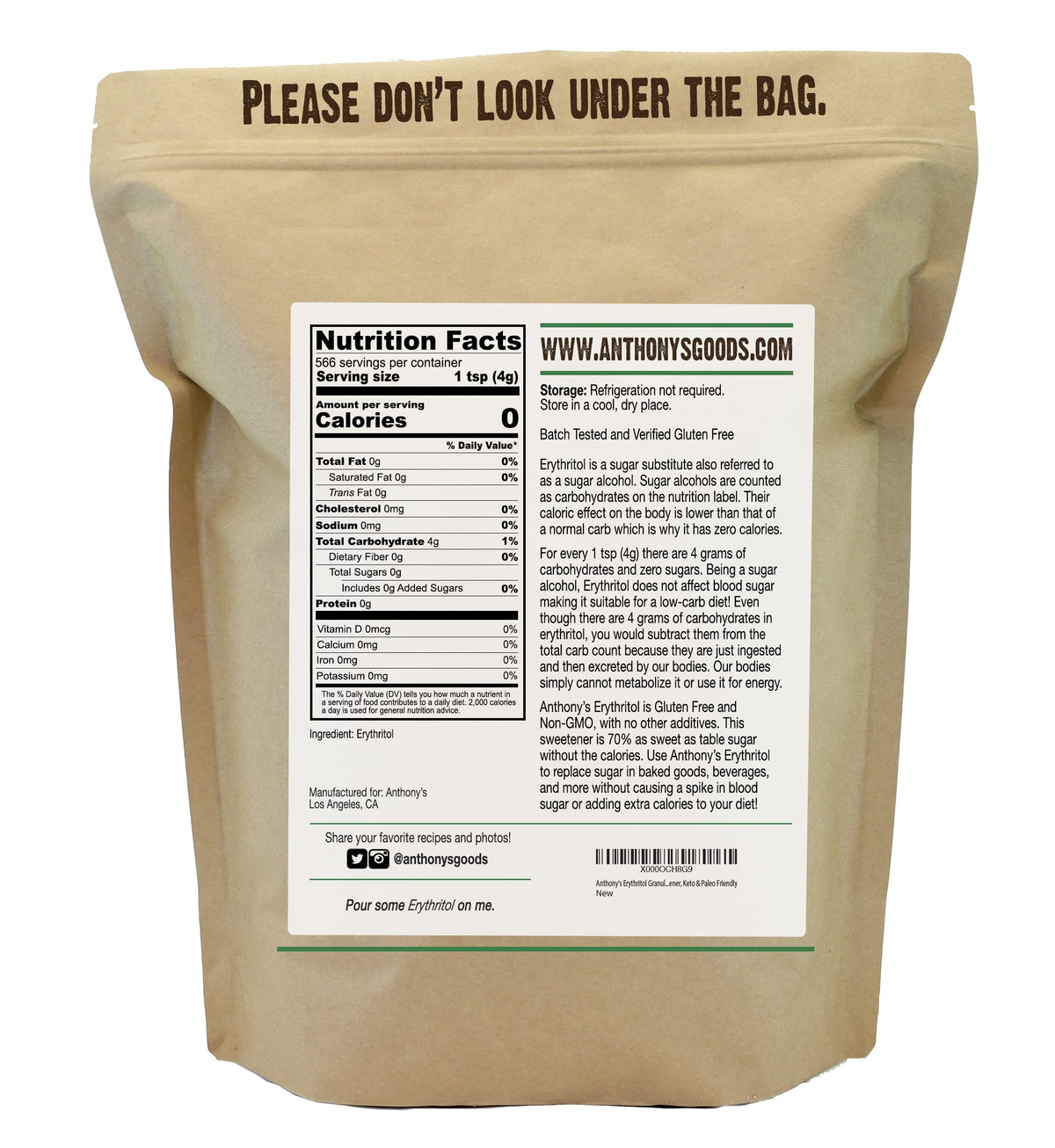 Anthony's Erythritol Granules — 5 lb, Non-GMO, Keto & Paleo Friendly