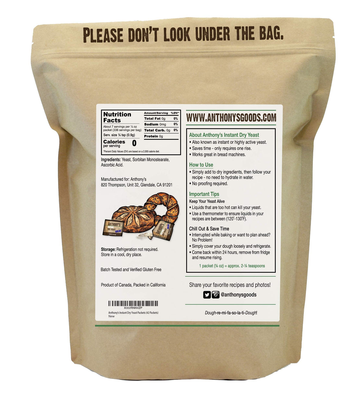 Anthony's Instant Dry Yeast Packets – 42-Count, Gluten Free & No Proofing