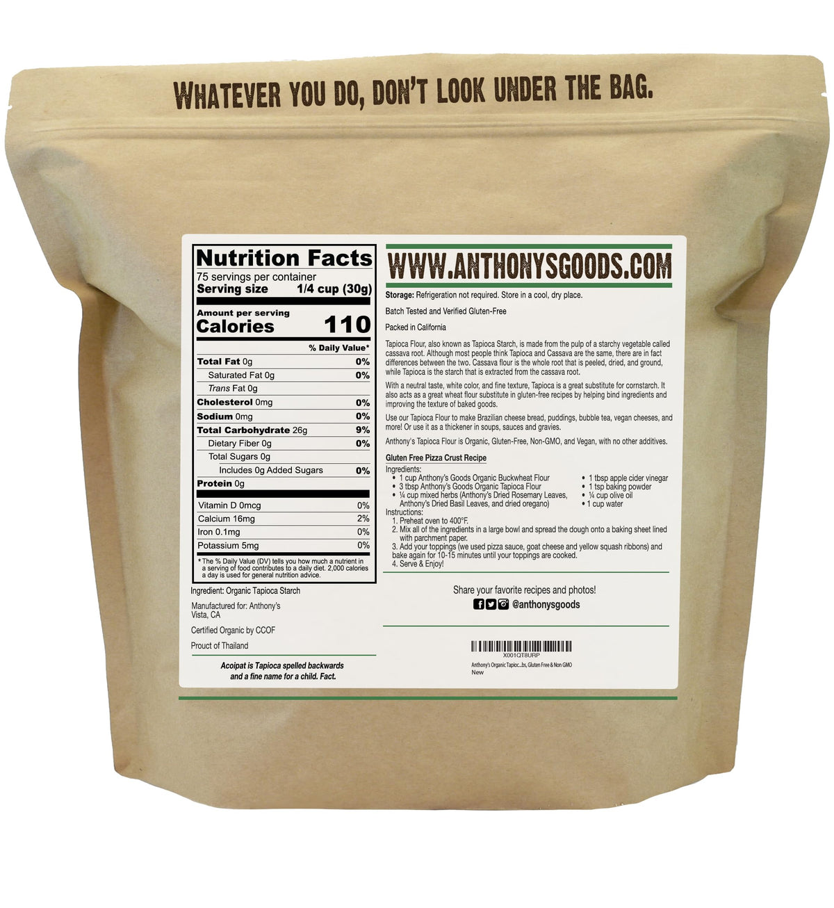 Anthony's Organic Tapioca Flour Starch 5lb – Gluten Free & Non-GMO