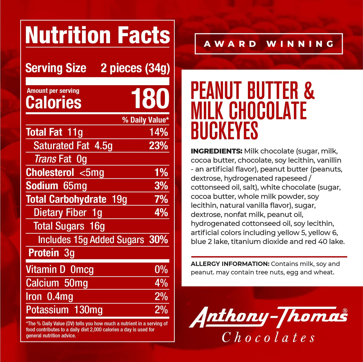 Anthony Thomas Peanut Butter Buckeyes — Milk Chocolate, 24-Count Gift Box