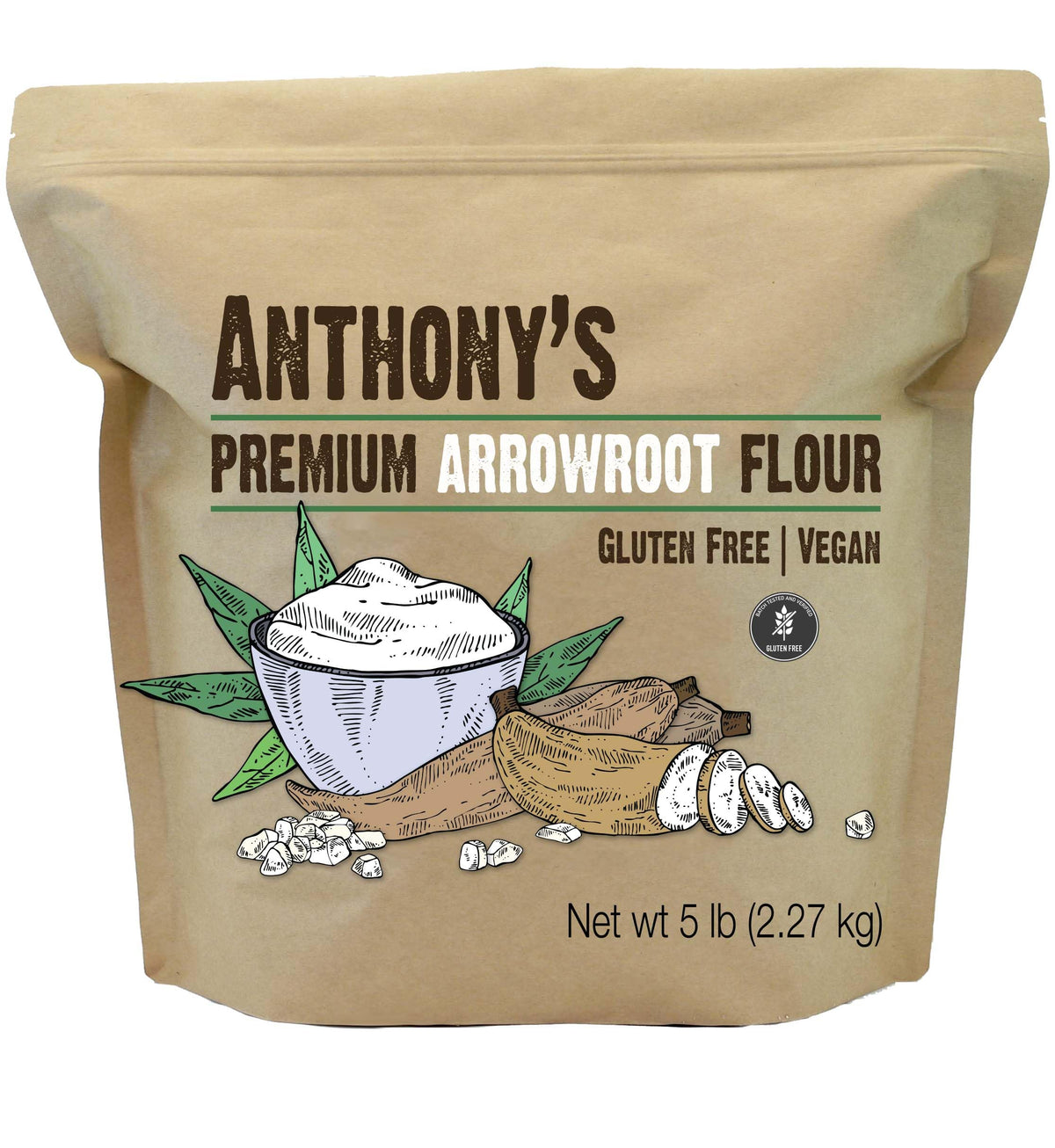 Anthony's Premium Arrowroot Flour – 5 lb, Gluten Free & Non-GMO, Fine Powder | Cornstarch Alternative