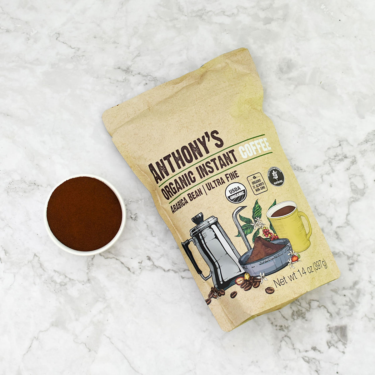 Anthony's Organic Instant Coffee 14oz – Gluten Free, Non-GMO Arabica Microground