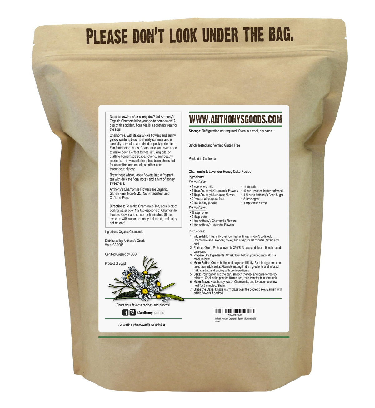 Anthony's Organic Chamomile Flowers - 1 lb Loose Leaf, Gluten Free, Non-GMO