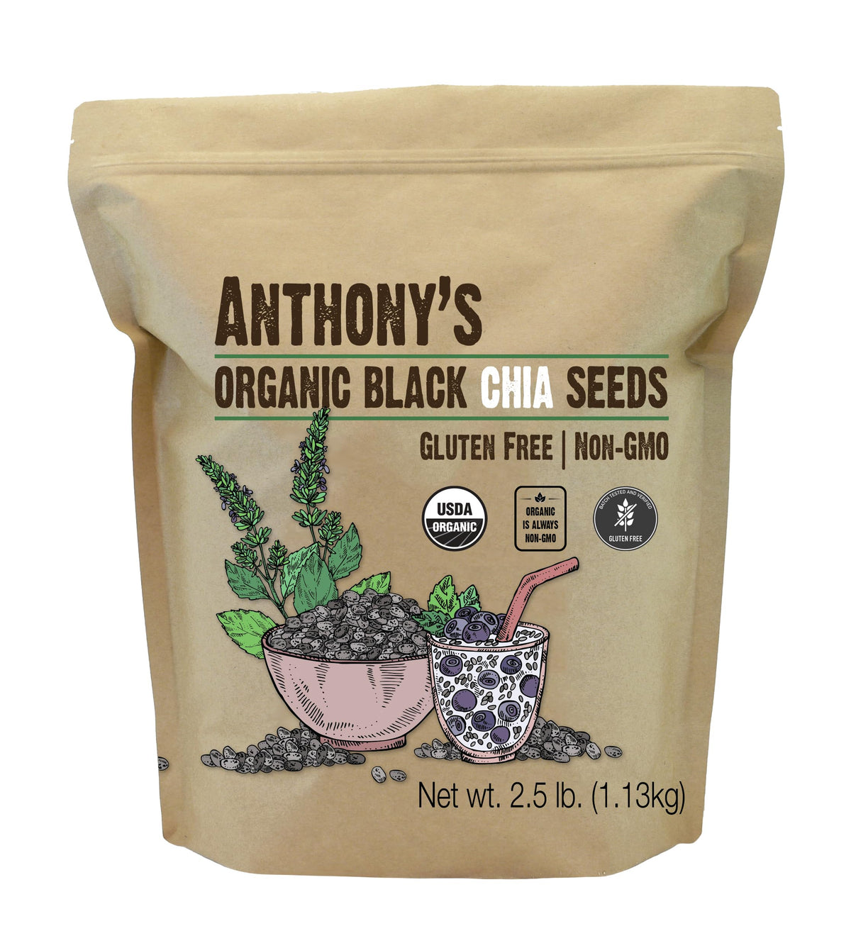 Anthony's Organic Chia Seeds, 2.5 lb – Gluten Free, Vegan, Keto Friendly
