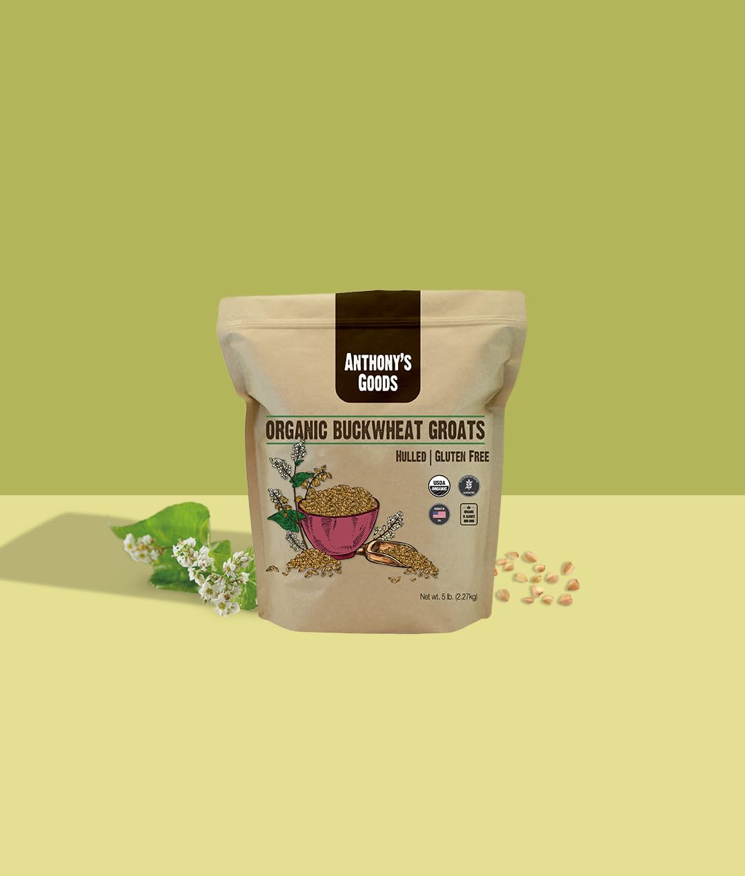 Anthony's Organic Hulled Buckwheat Groats - Gluten Free, Non-GMO, 5lb