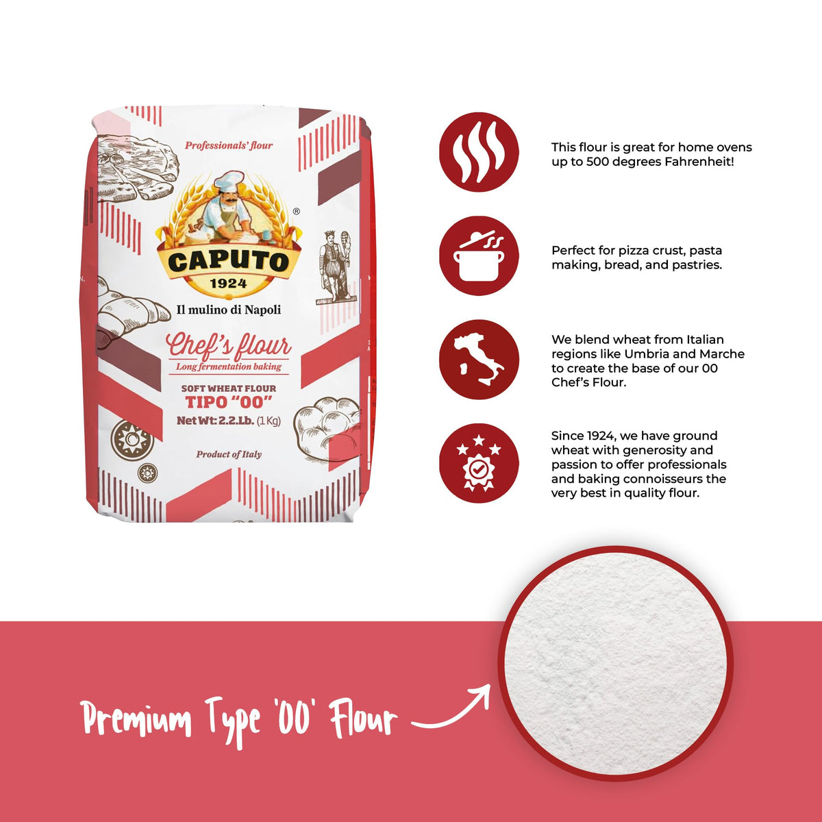 Antimo Caputo 00 The Chef's Flour – Neapolitan Pizza Flour, 8 x 1kg Bags