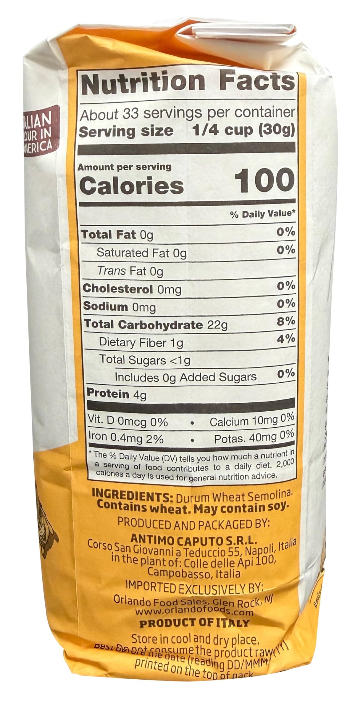 Antimo Caputo Semola Di Grano Duro Rimacinata – Reground Semolina Flour, Pack 4