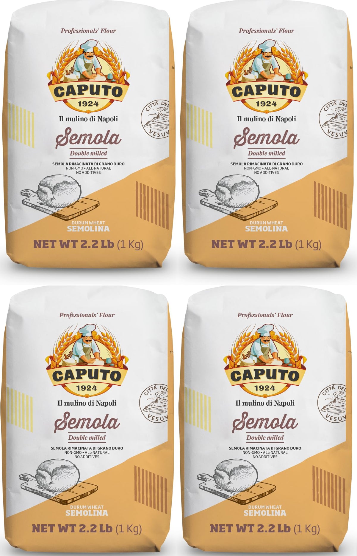 Antimo Caputo Semola Di Grano Duro Rimacinata – Reground Semolina Flour, Pack 4