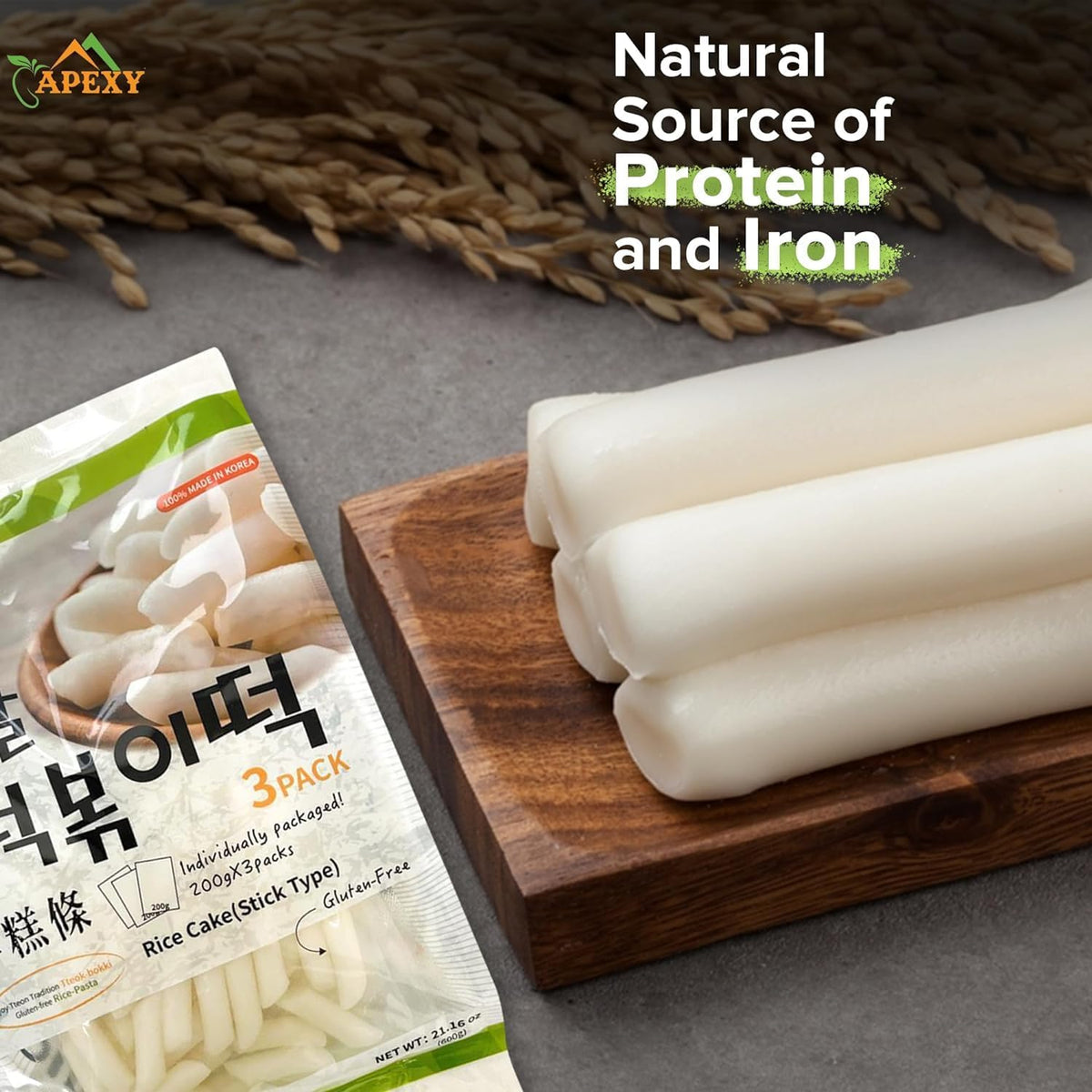 Apexy Korean Tteokbokki Rice Cakes 21.16oz – No MSG, Gluten-Free, Non-GMO | Pack of 1–3