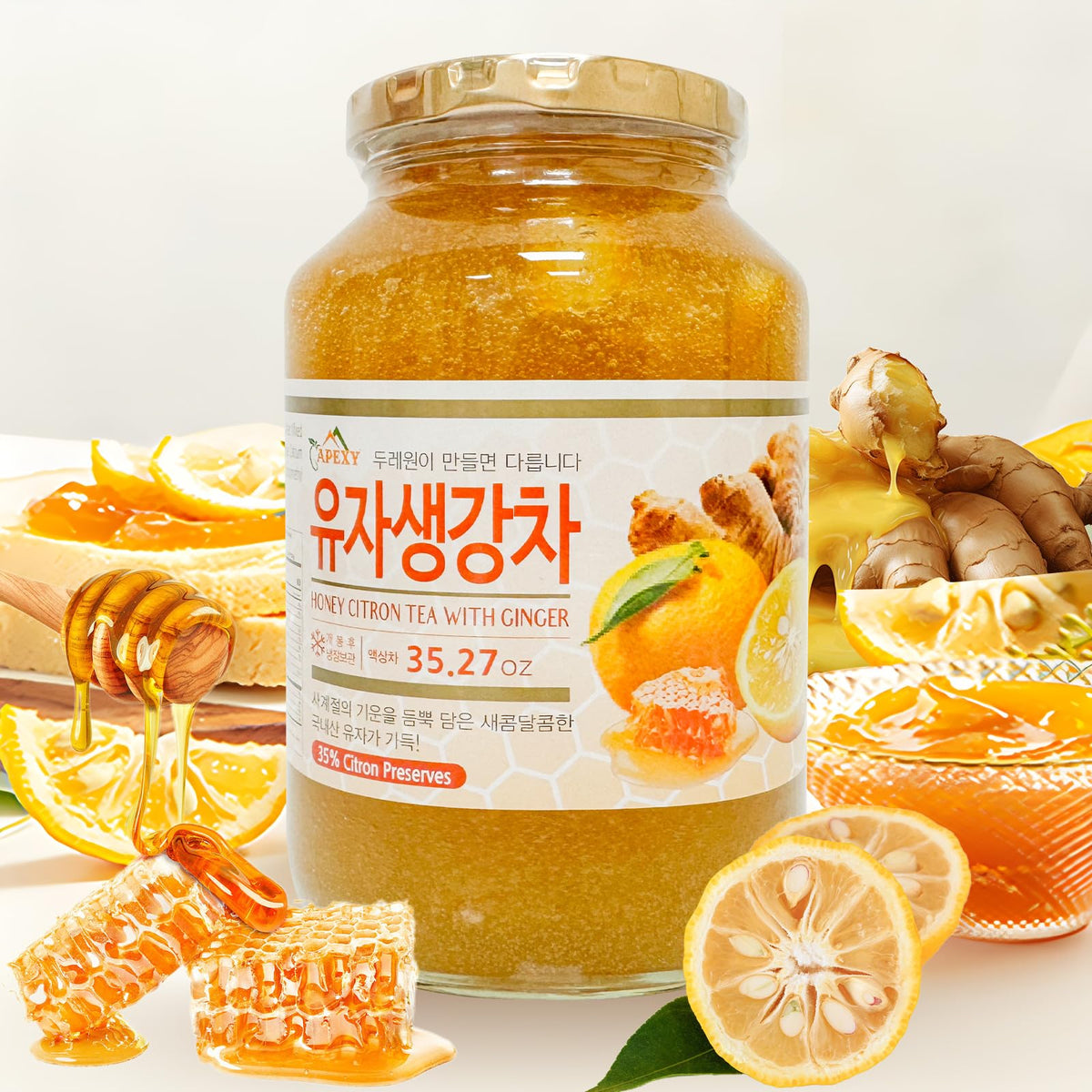 APEXY Authentic Korean Honey Citron Tea with Ginger – 1kg Jar, No Artificial Colors
