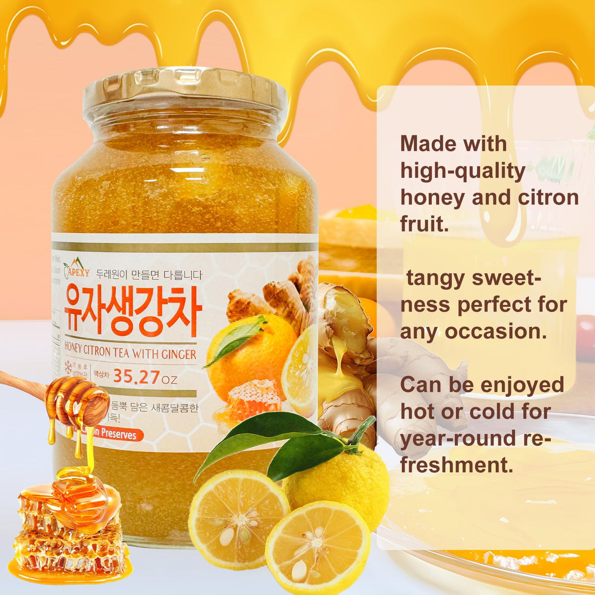 APEXY Authentic Korean Honey Citron Tea with Ginger – 1kg Jar, No Artificial Colors