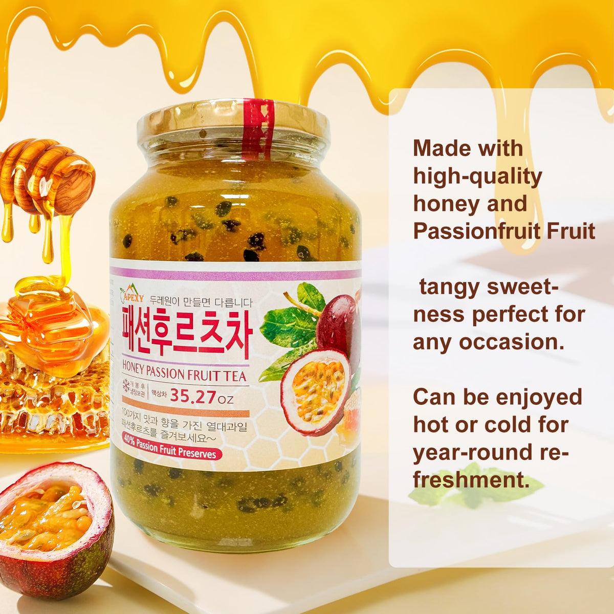 Apexy Korean Honey Passion Fruit Tea – 1kg, Real Fruit & Honey