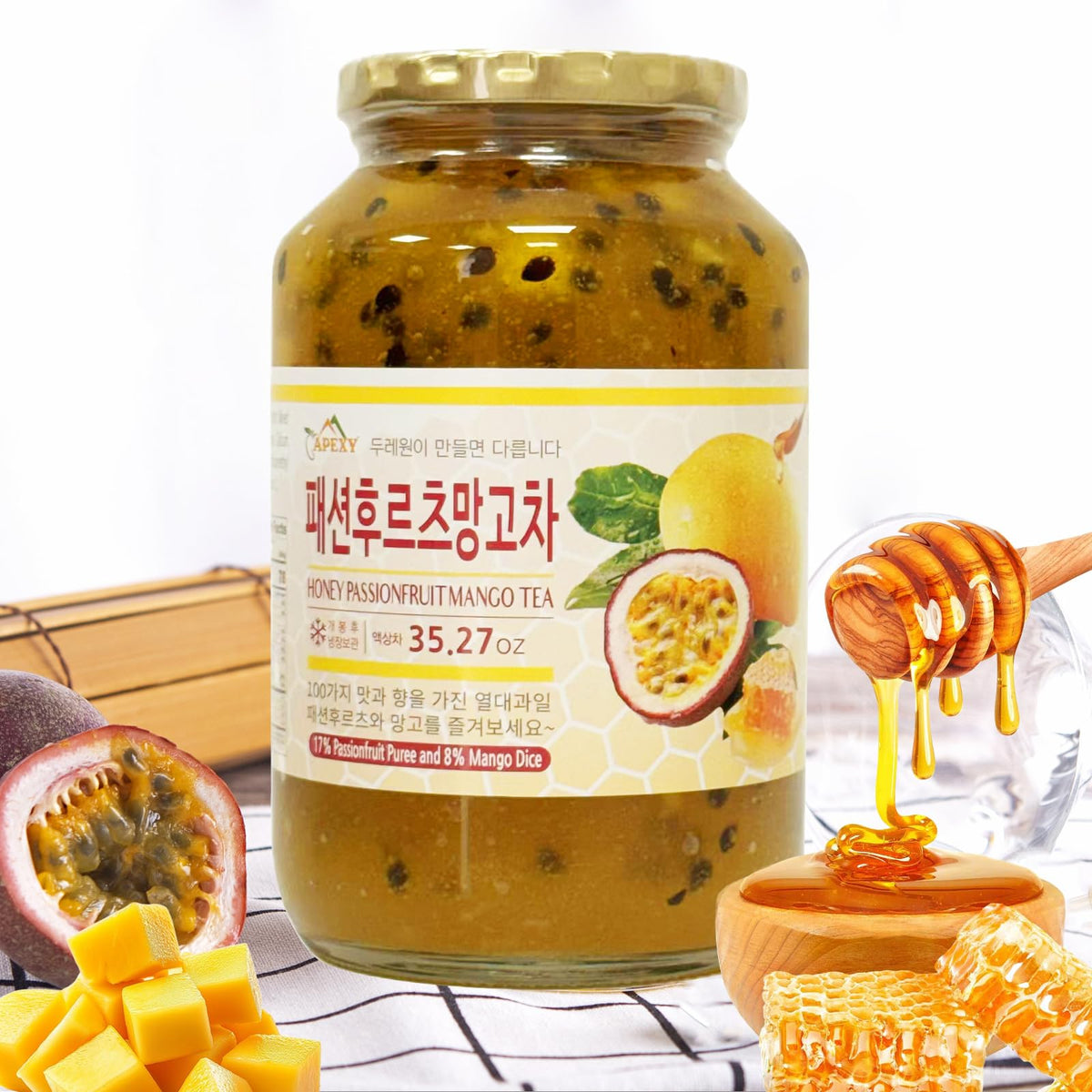 Apexy Korean Honey Passionfruit Mango Tea – Real Fruit, No Artificial Colors