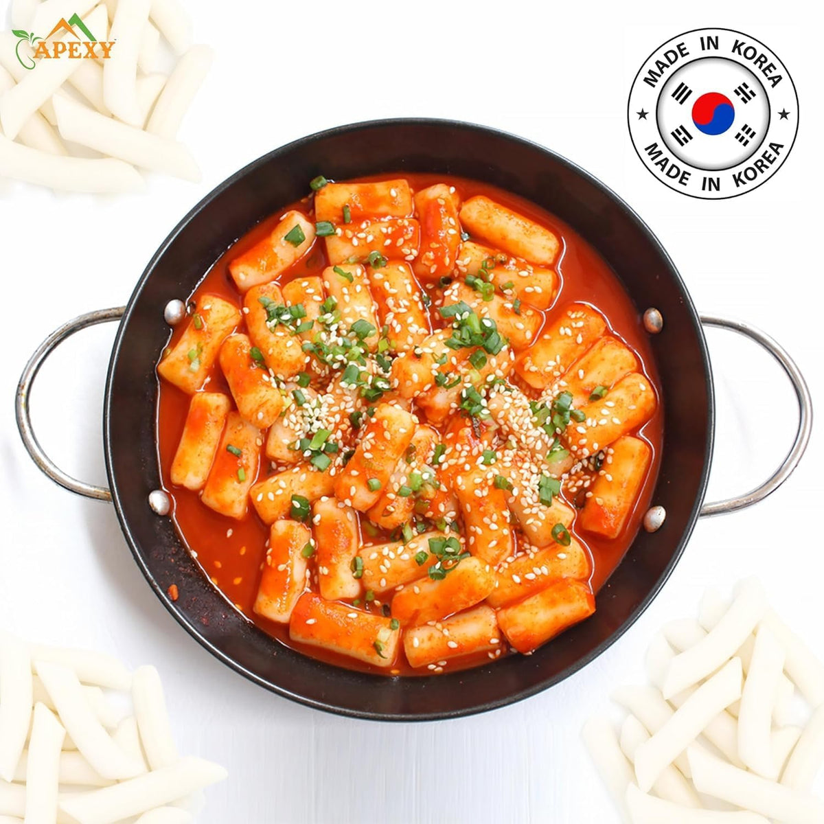 Apexy Korean Tteokbokki Rice Cakes 21.16oz – No MSG, Gluten-Free, Non-GMO | Pack of 1–3