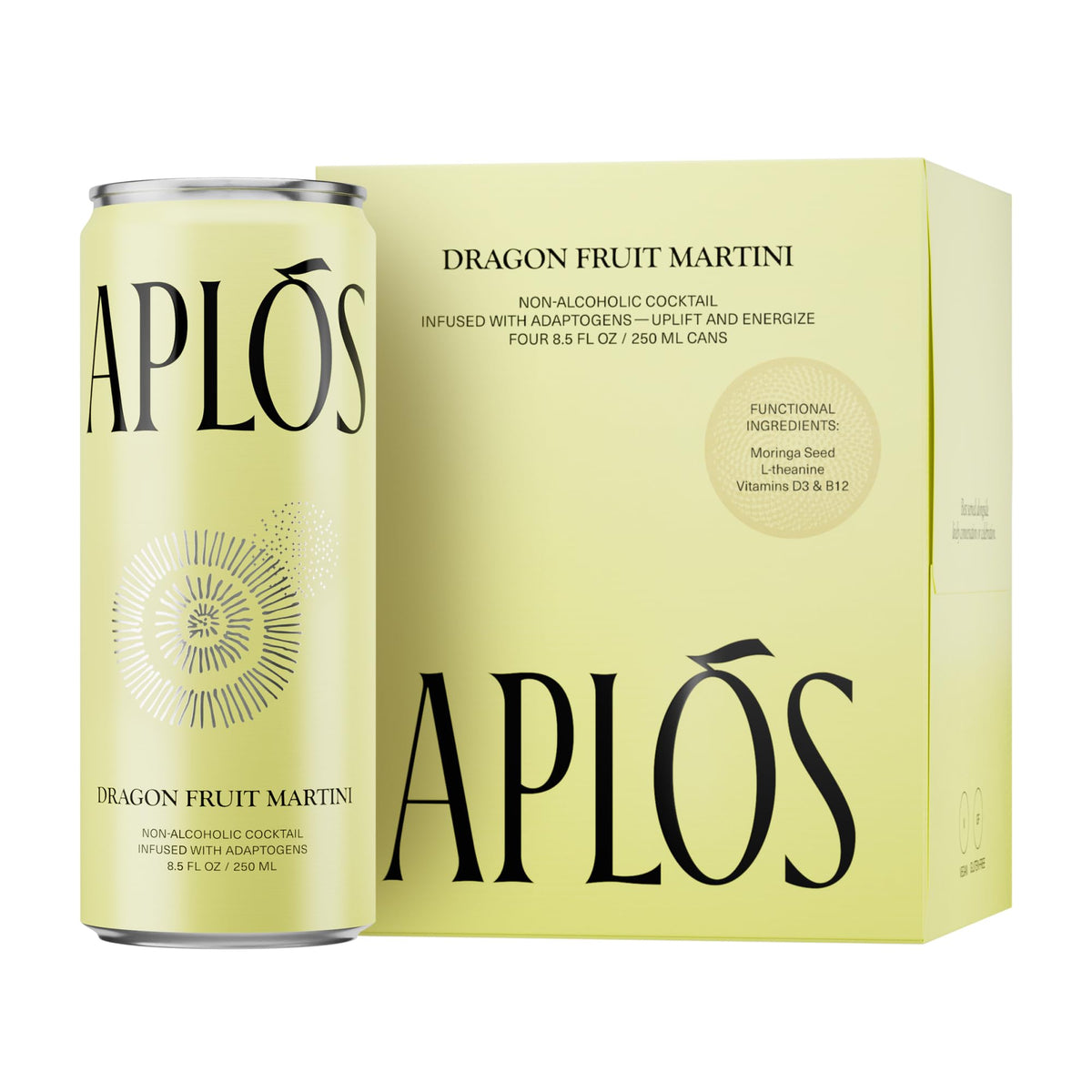 Aplós Dragon Fruit Martini Canned Cocktail with Adaptogens — Low Calorie, No Added Sugar (8.5 fl oz) 4 Pack