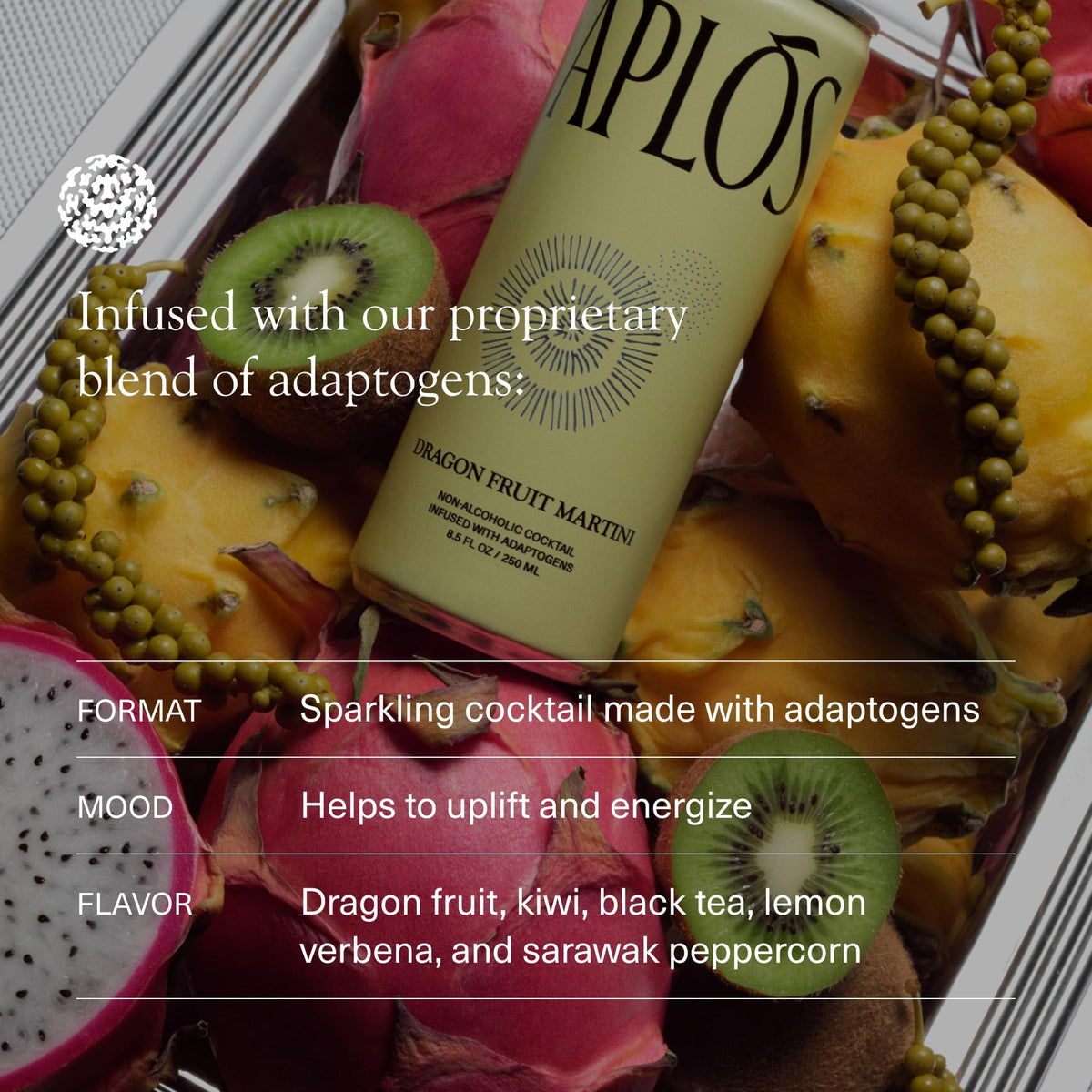 Aplós Dragon Fruit Martini Canned Cocktail with Adaptogens — Low Calorie, No Added Sugar (8.5 fl oz) 4 Pack