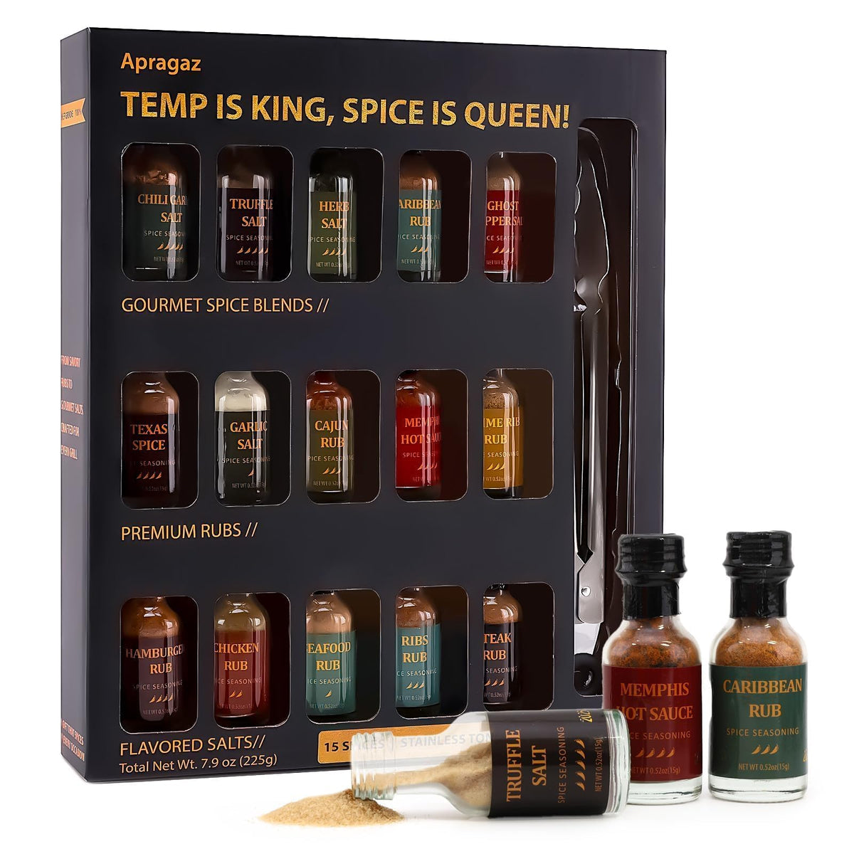 Apragaz Grilling Seasoning Gift Set — 15-Pack BBQ Spices & Rubs
