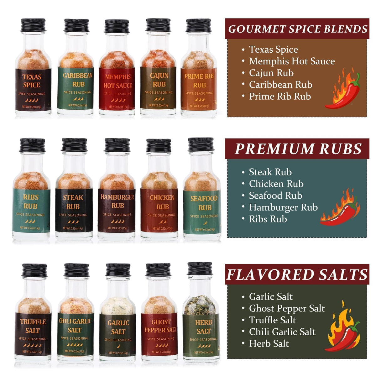 Apragaz Grilling Seasoning Gift Set — 15-Pack BBQ Spices & Rubs