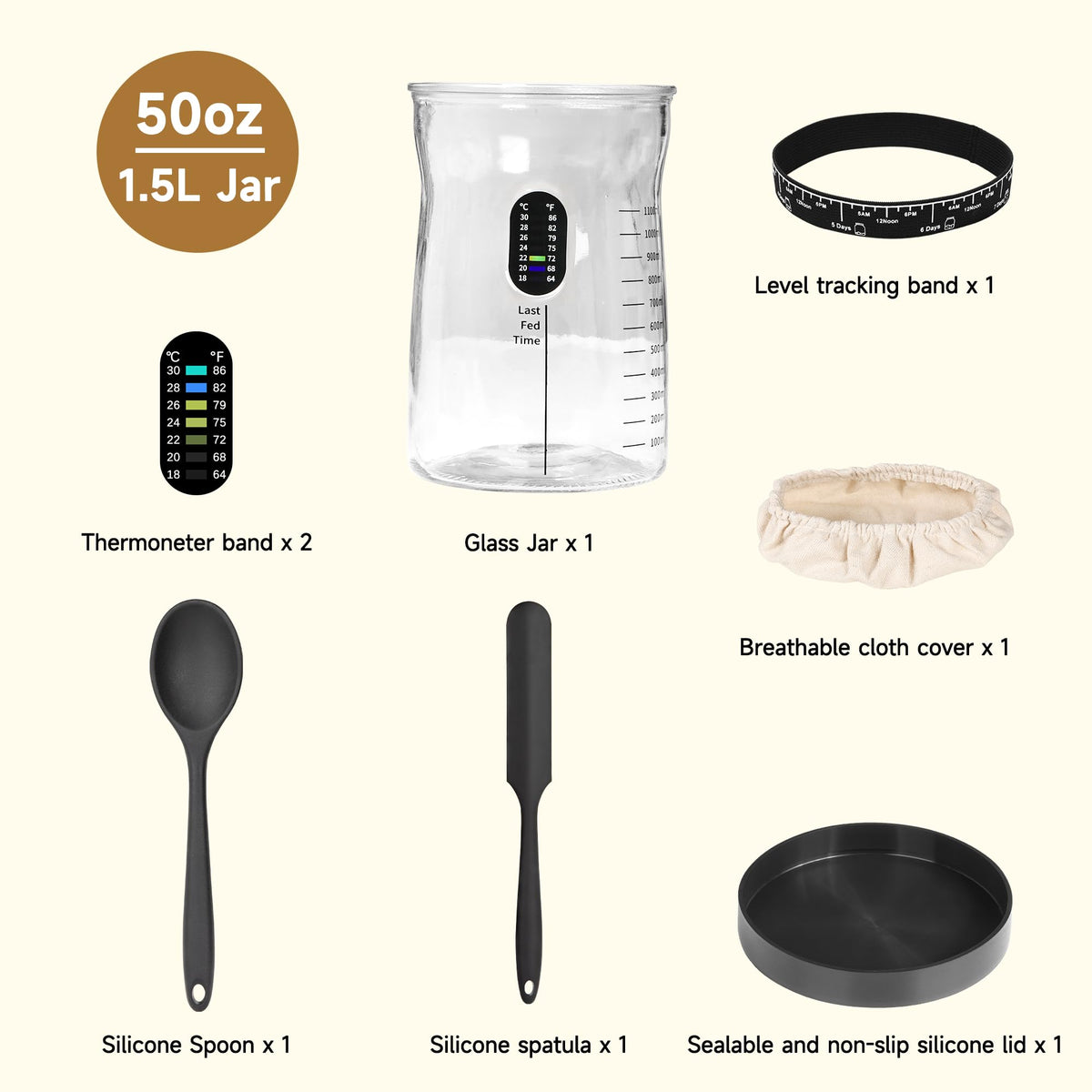 Arbnic Sourdough Starter Kit - 50oz Wide Mouth Jar