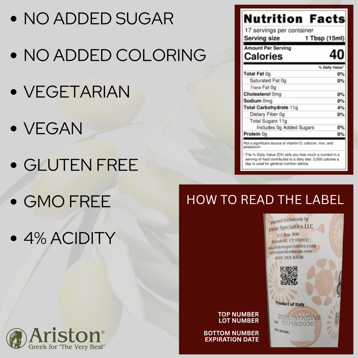 Ariston The Very Best Premium Balsamic Vinegar – Barrel Aged, 8.45 oz