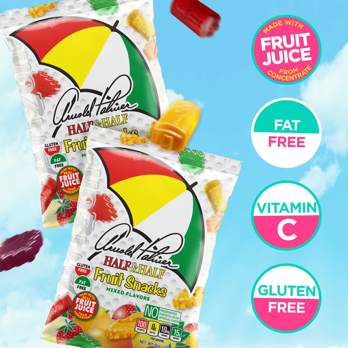 AriZona Arnold Palmer Half & Half Fruit Snacks – Gluten Free Mixed Fruit Gummies, 12-Pack (60 oz total)