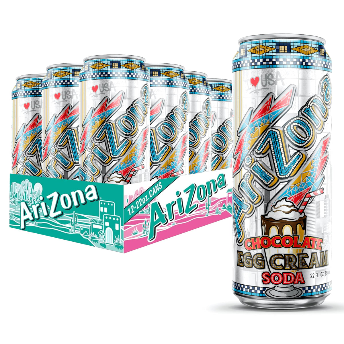 AriZona Chocolate Egg Cream Soda - 22oz Big Can (Pack of 12) | Tunnels to Towers Foundation
