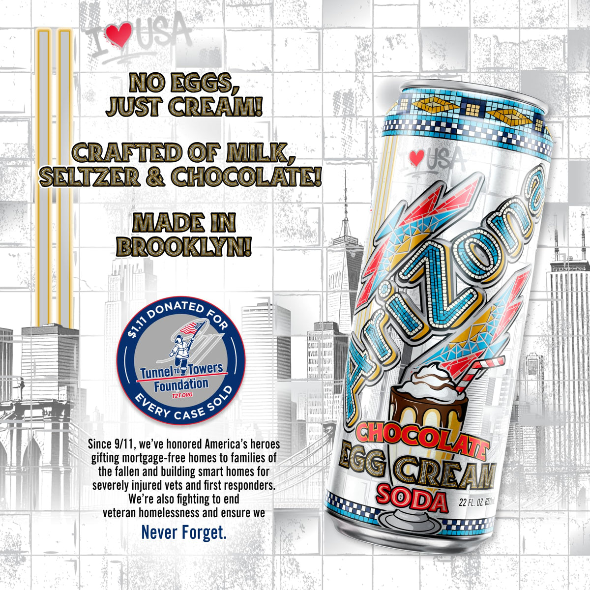 AriZona Chocolate Egg Cream Soda - 22oz Big Can (Pack of 12) | Tunnels to Towers Foundation