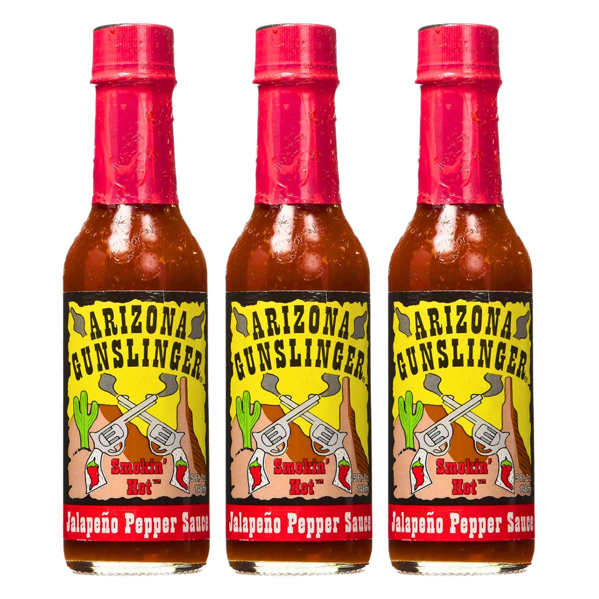 Arizona Gunslinger Smokin' Red Jalapeño Pepper Sauce — 3 Bottles, 5 oz Each