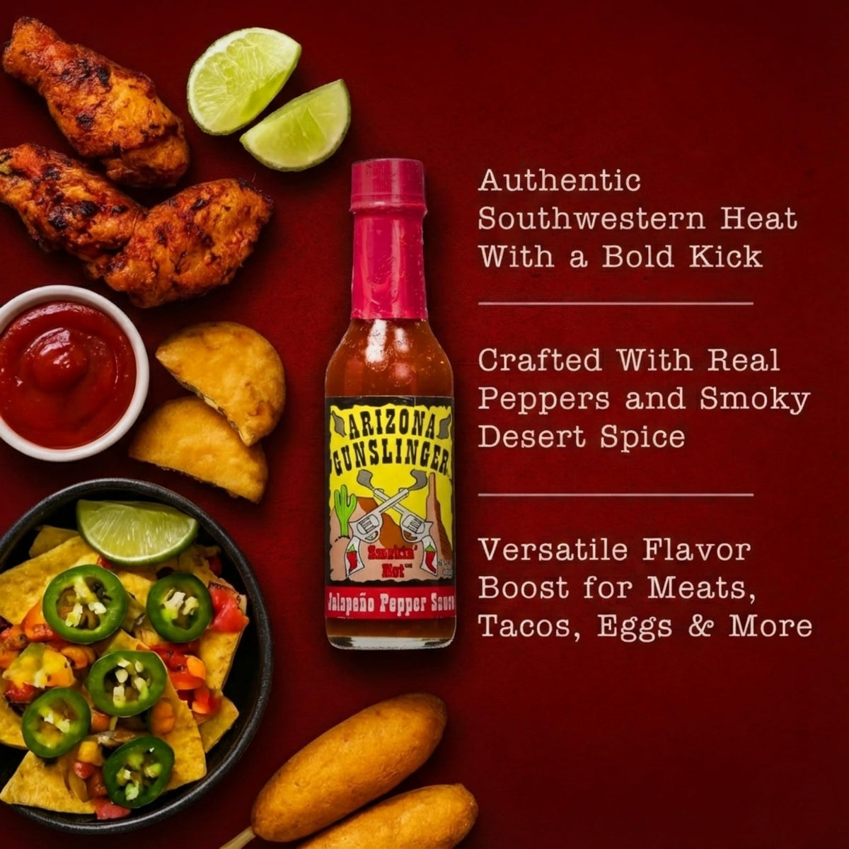 Arizona Gunslinger Smokin' Red Jalapeño Pepper Sauce — 3 Bottles, 5 oz Each