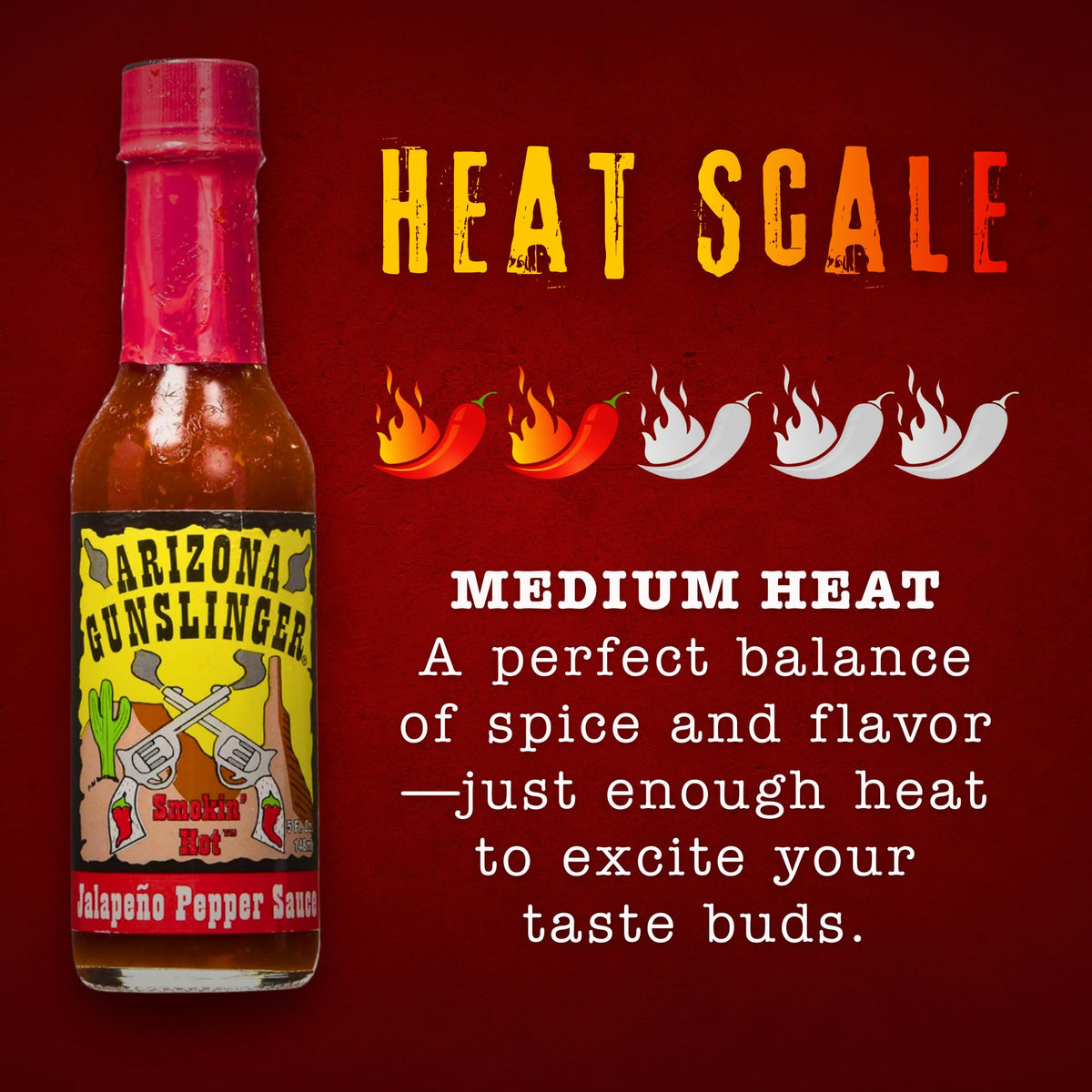 Arizona Gunslinger Smokin' Red Jalapeño Pepper Sauce — 3 Bottles, 5 oz Each
