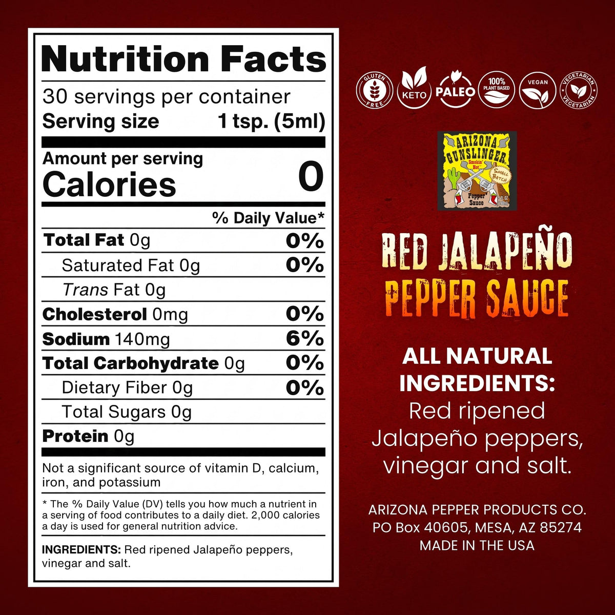 Arizona Gunslinger Smokin' Red Jalapeño Pepper Sauce — 3 Bottles, 5 oz Each