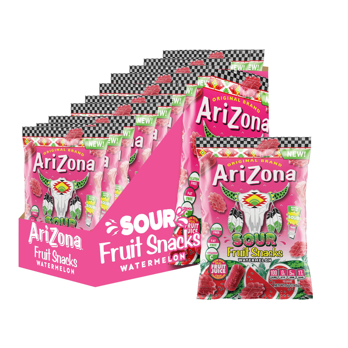 AriZona Sour Watermelon Fruit Snacks – 12-Pack, Gluten Free, 100 Cal Per Serving