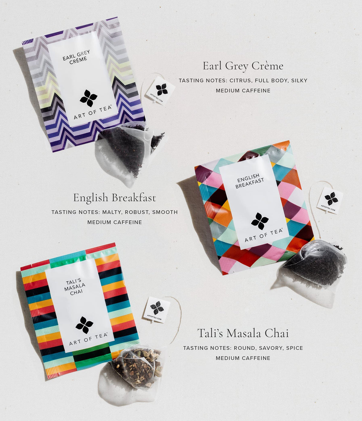 Art of Tea Assorted Tea Sampler 12 Count - 12 Flavors, Individually Wrapped Sachets
