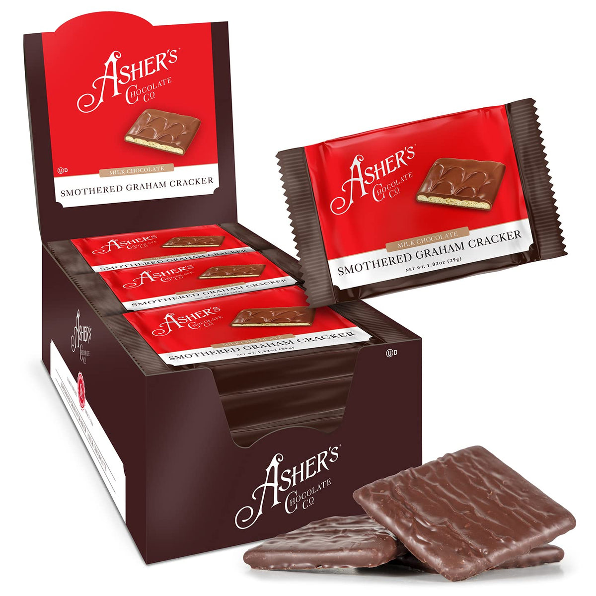 Asher's Chocolates Chocolate Covered Grahams – Milk Chocolate, 18 Count