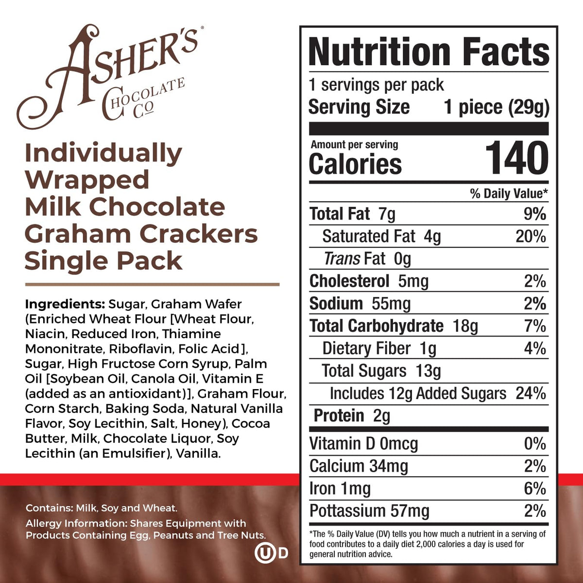 Asher's Chocolates Chocolate Covered Grahams – Milk Chocolate, 18 Count