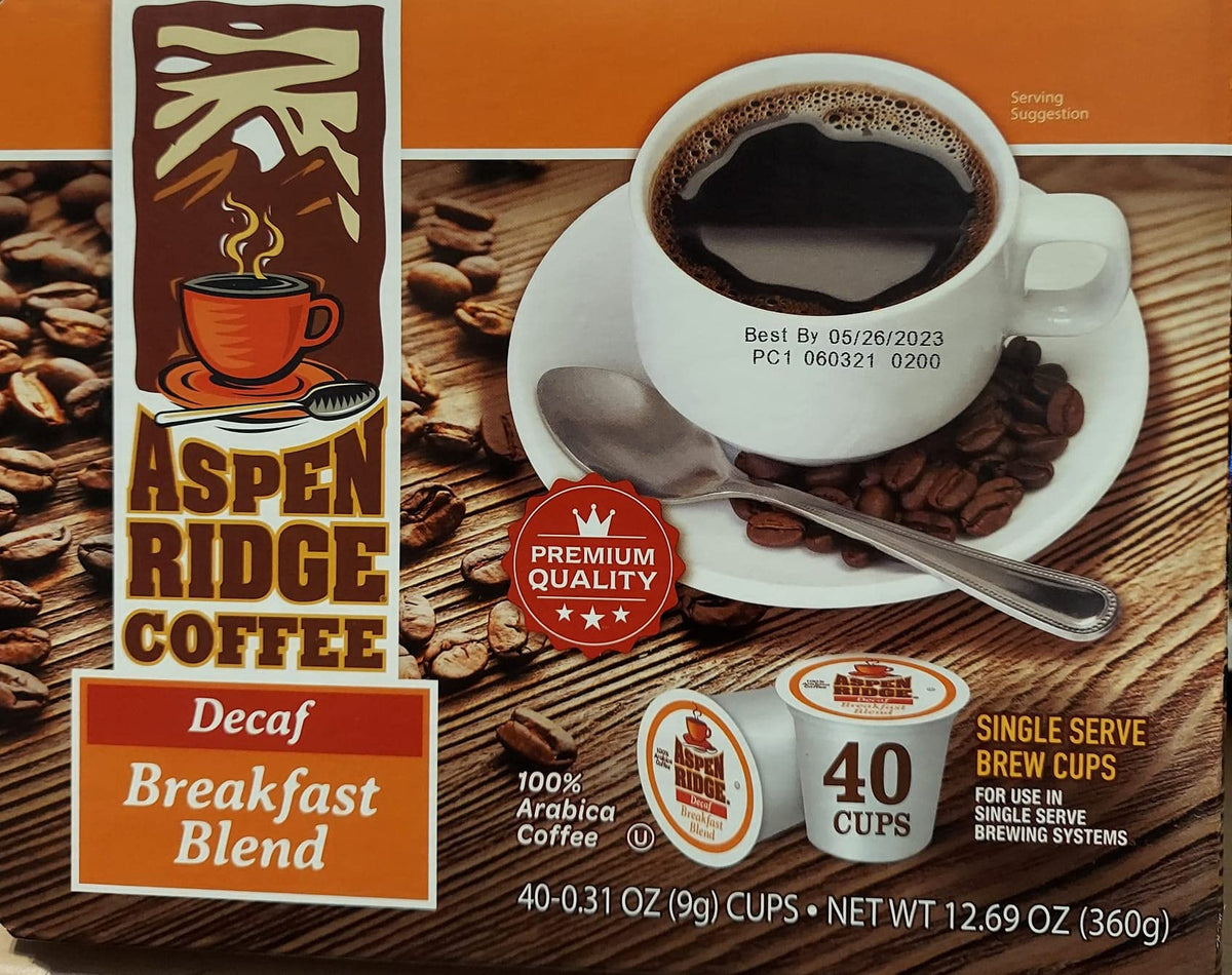 Aspen Ridge Decaf Breakfast Blend K-Cups | 100% Arabica, Single Serve, 40 Count