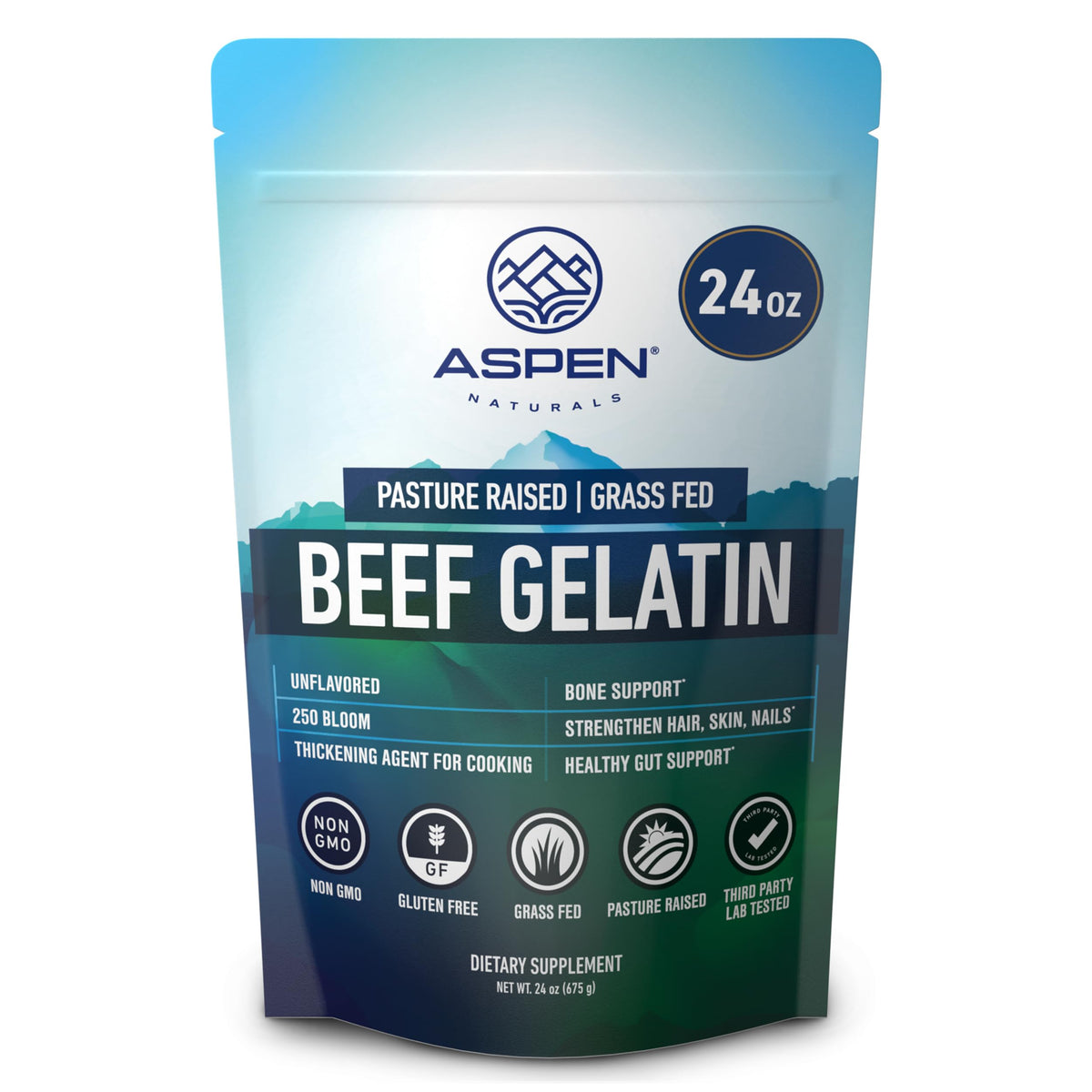 ASPEN NATURALS Beef Gelatin Powder Unflavored 24 Oz – Grass-Fed, Non-GMO, Gluten-Free, Paleo-Friendly