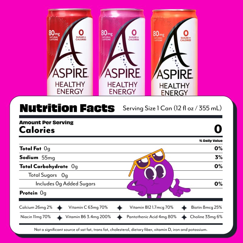 ASPIRE Classics Variety Pack – 80mg Natural Caffeine, Zero Sugar, Keto, 12 Pack