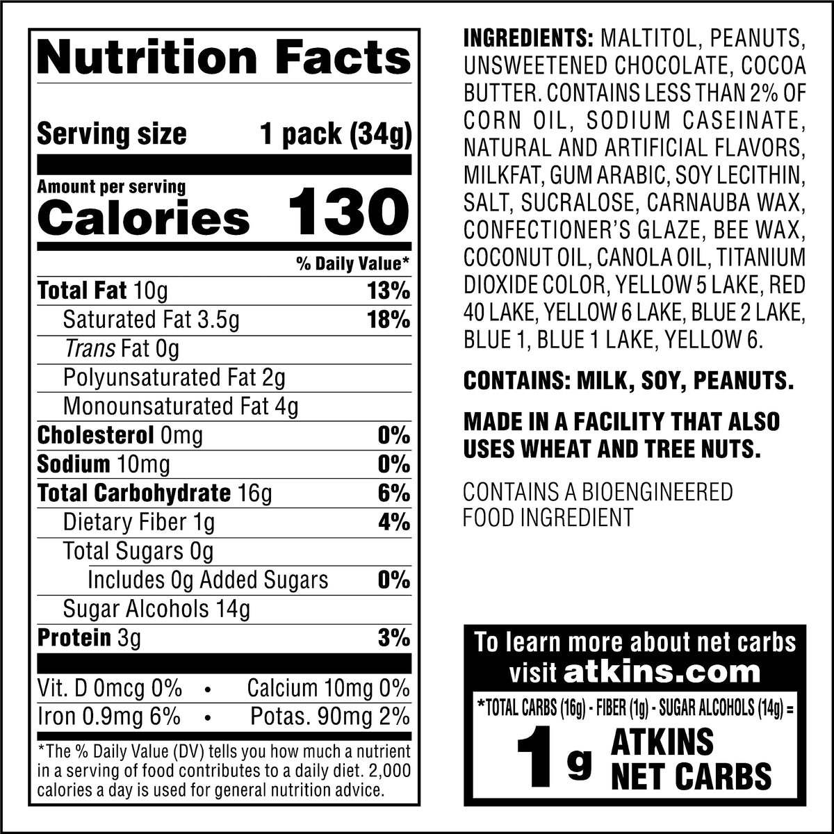 Atkins Endulge Chocolate Peanut Candies — 0g Sugar, 1g Net Carbs, 20 Count