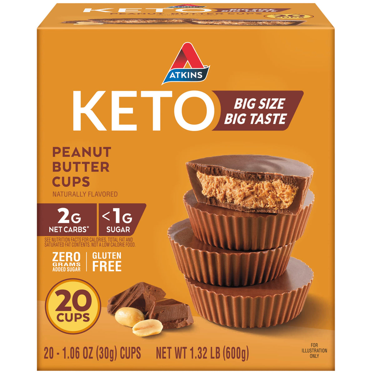 Atkins Keto Peanut Butter Cups - Zero Added Sugar, Gluten Free, 20 Count