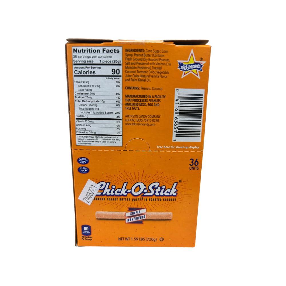Atkinson's Chick-O-Stick – Roasted Peanut & Coconut Candy, 0.07oz, 36 Count