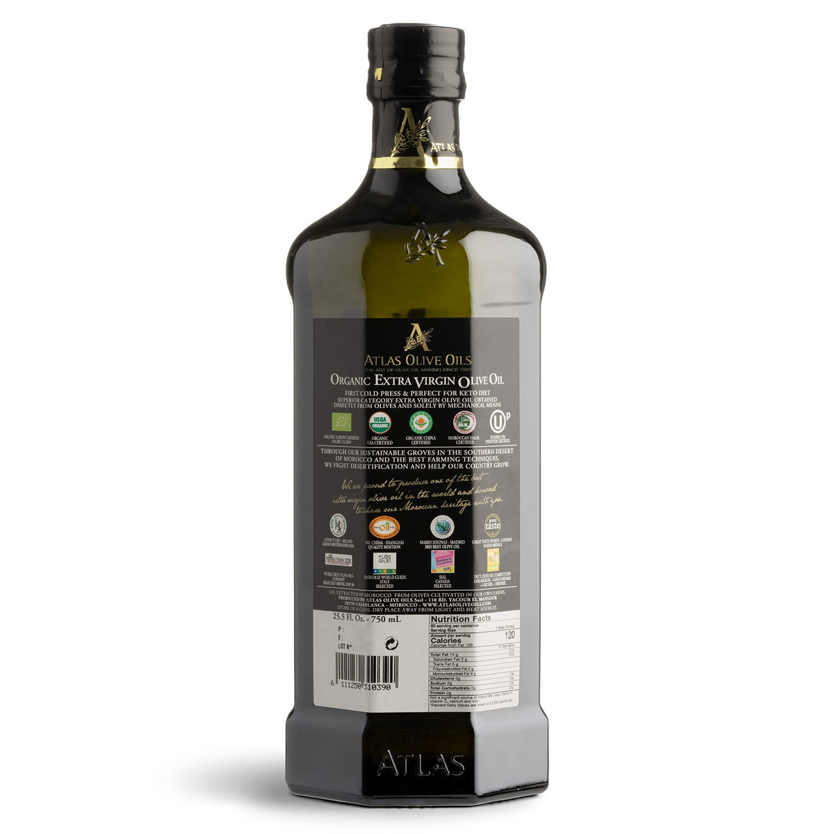 Atlas 750 mL Organic Cold-Pressed EVOO | Moroccan Polyphenol-Rich Extra Virgin Olive Oil
