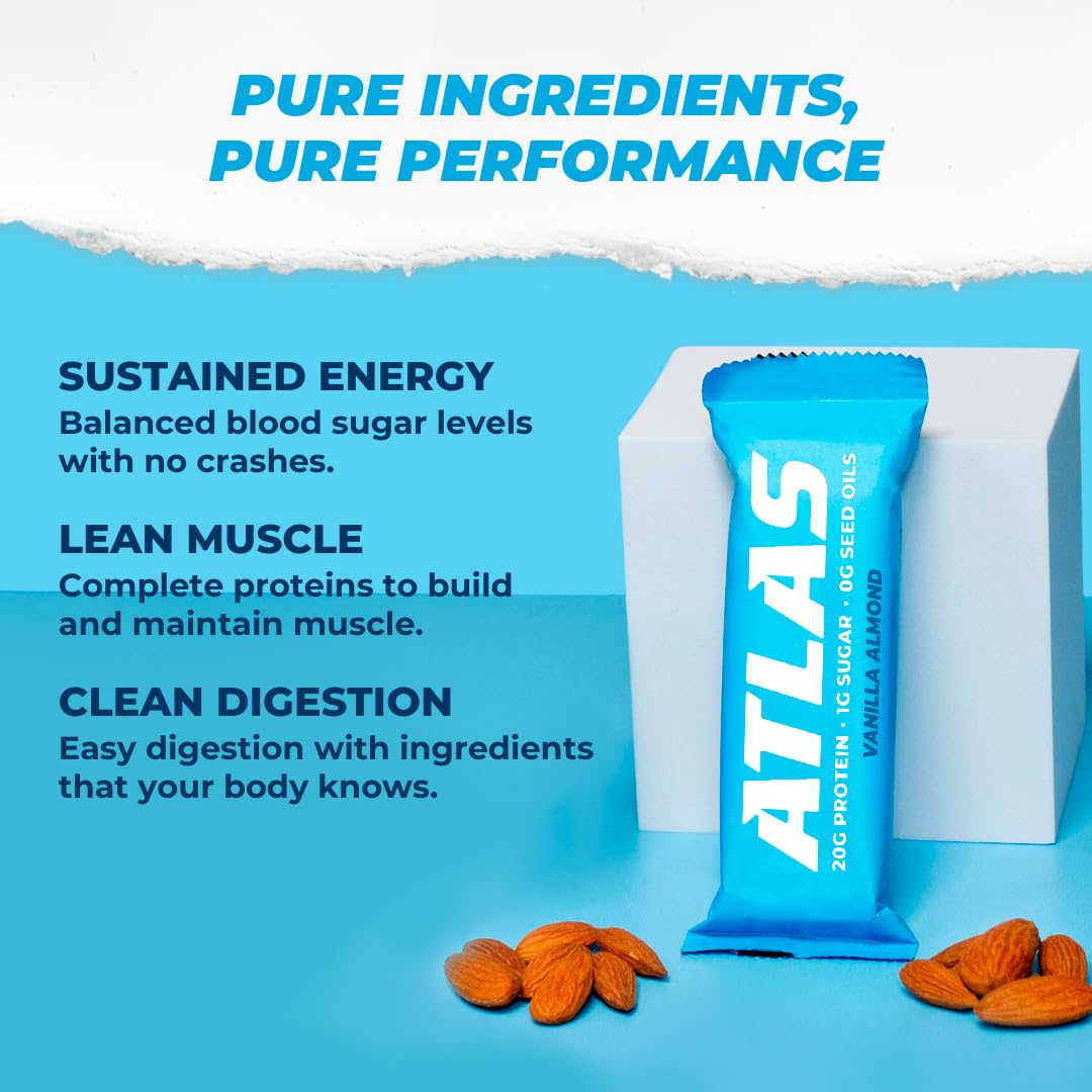 Atlas Real Food Protein Bar – 20g Protein, 1g Sugar, No Seed Oils, No Artificial Sweeteners (Variety, 24 Count)