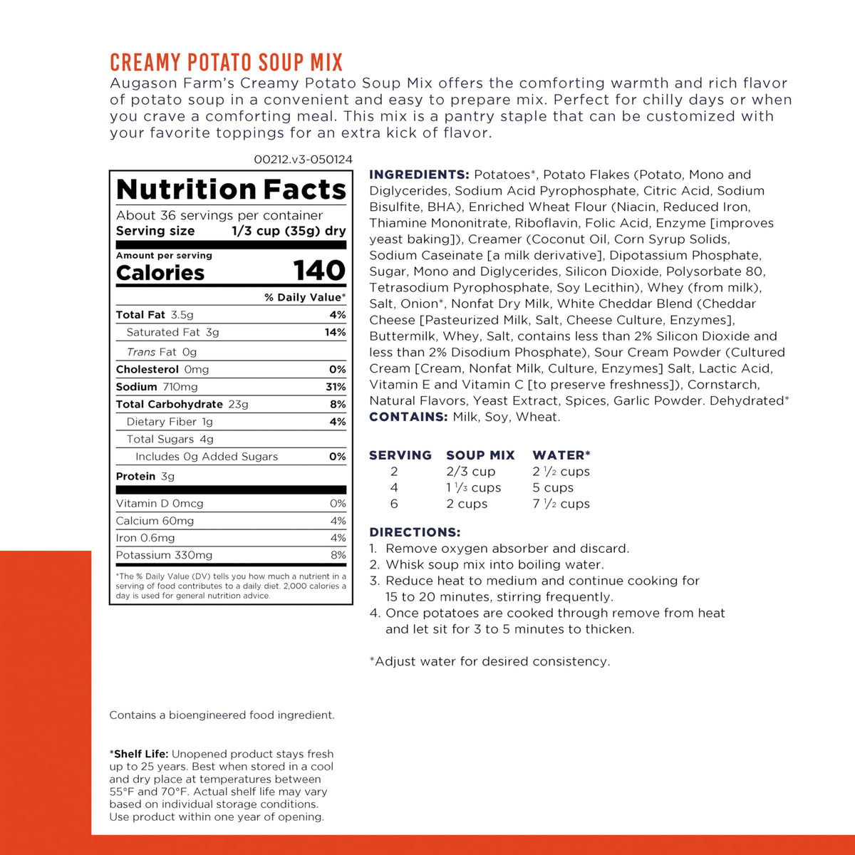 Augason Farms Creamy Potato Soup Mix – 36 Servings, 25-Year Shelf Life, Emergency Food Can