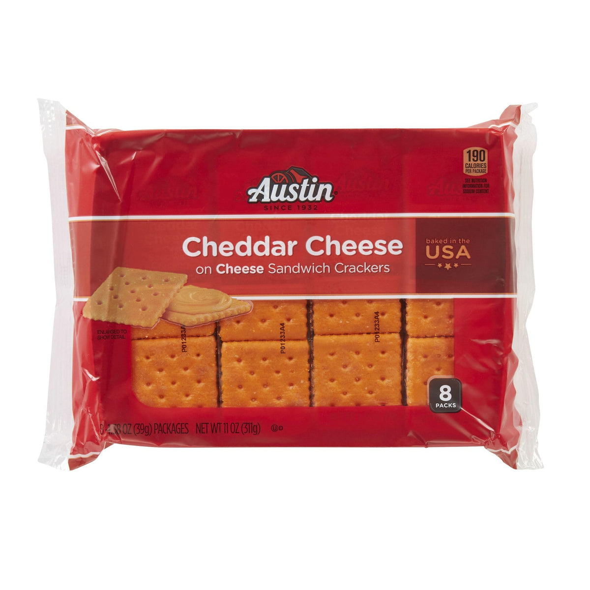 Austin Cheddar Cheese Flavored Sandwich Crackers – 96 Packs (12 Trays)