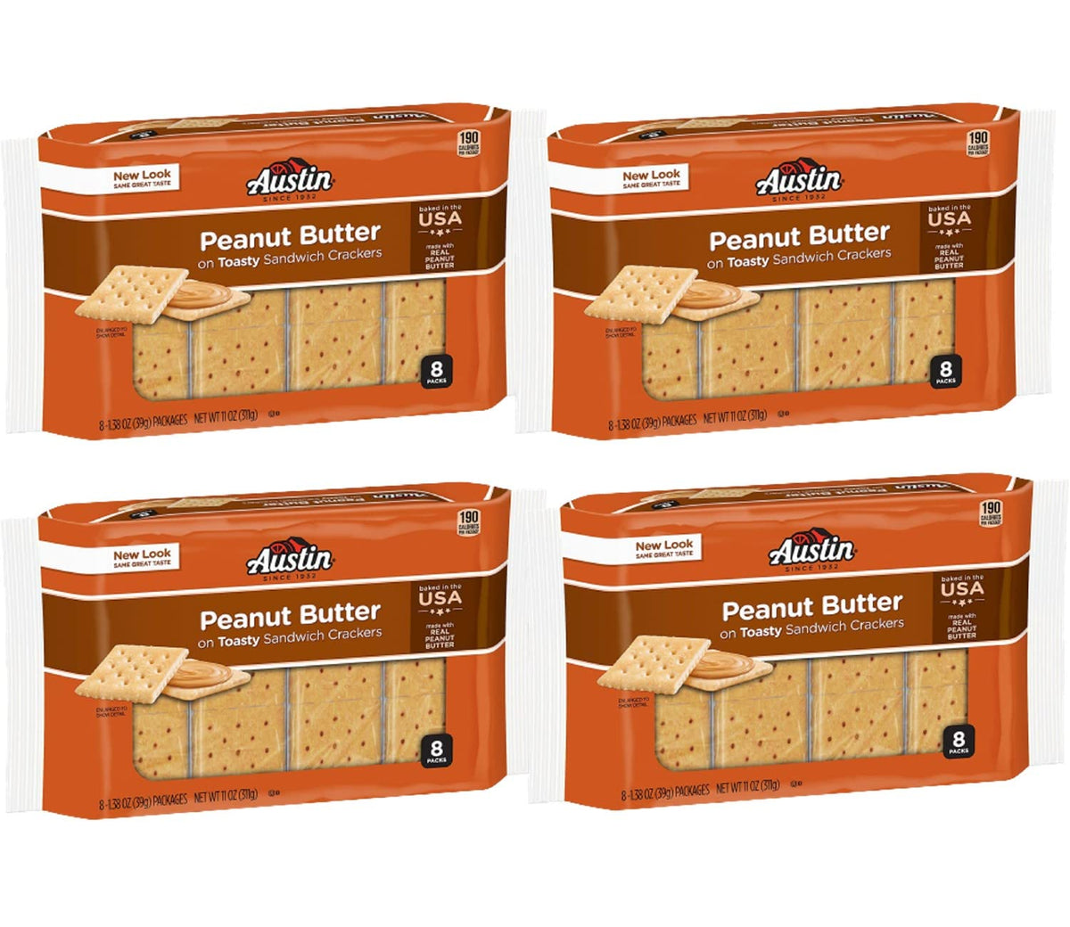 Austin Toasty Round Crackers with Peanut Butter – 8 Count, 11.4 oz Tray (4-Pack)