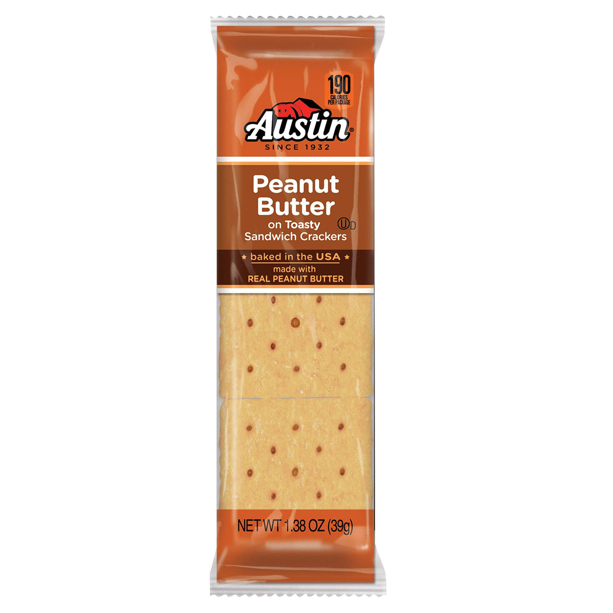 Austin Toasty Round Crackers with Peanut Butter – 8 Count, 11.4 oz Tray (4-Pack)