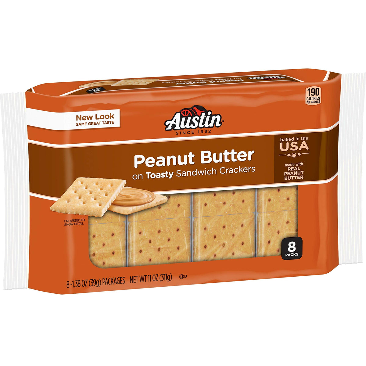 Austin Toasty Round Crackers with Peanut Butter – 8 Count, 11.4 oz Tray (4-Pack)