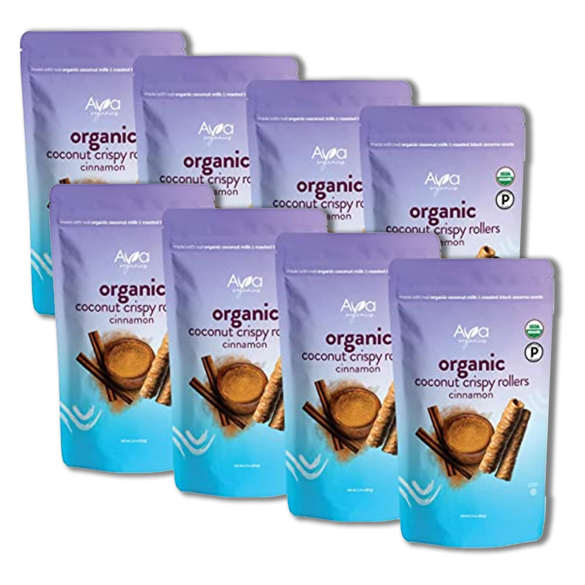 Ava Organics Cinnamon Coconut Crispy Rollers – Gluten Free, Paleo, Pack of 8 (2.8 oz each)