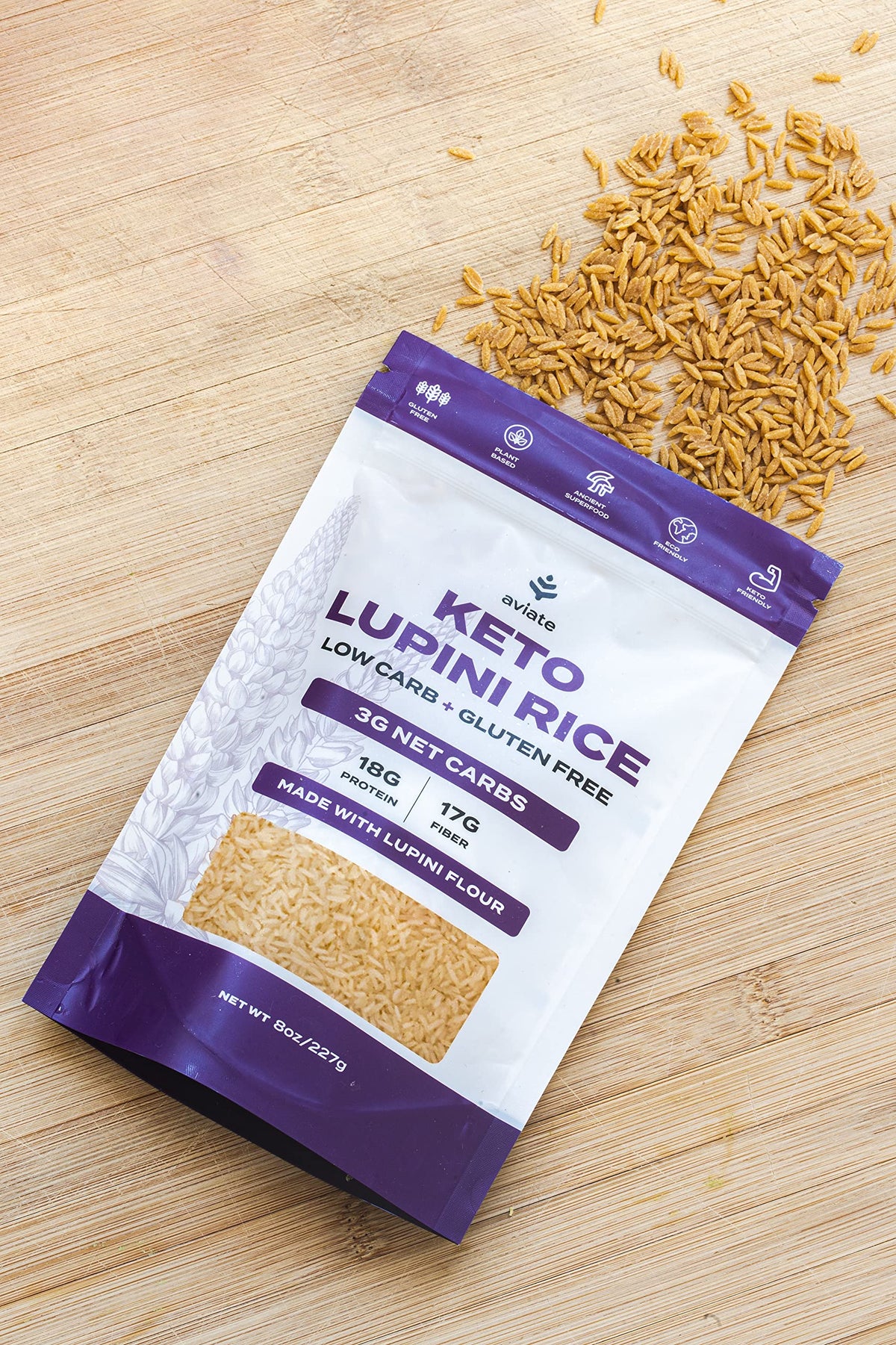 Aviate Keto Rice Orzo – Lupini Flour, 3g Net Carbs, 18g Protein, Gluten-Free, Vegan, Pack of 3